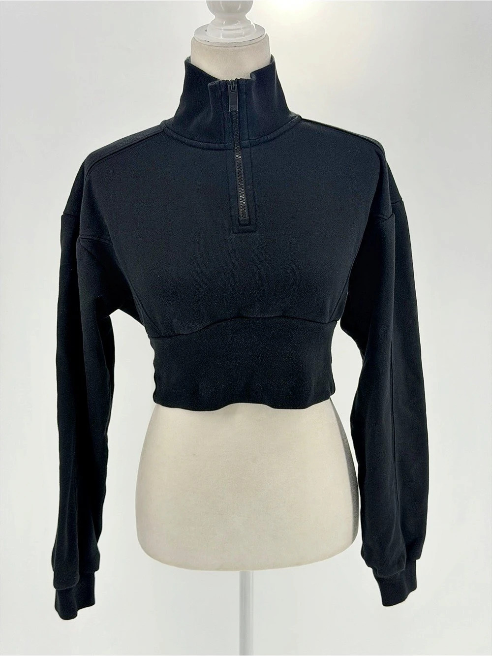 Alo Yoga Vixen Fleece 1/4 Zip Cropped Pullover Black Small